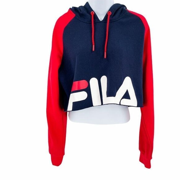 2/$30 FILA Luciana Cropped Raw Hem Long Sleeve Hoodie Sweatshirt Pullover Large - Picture 3 of 10